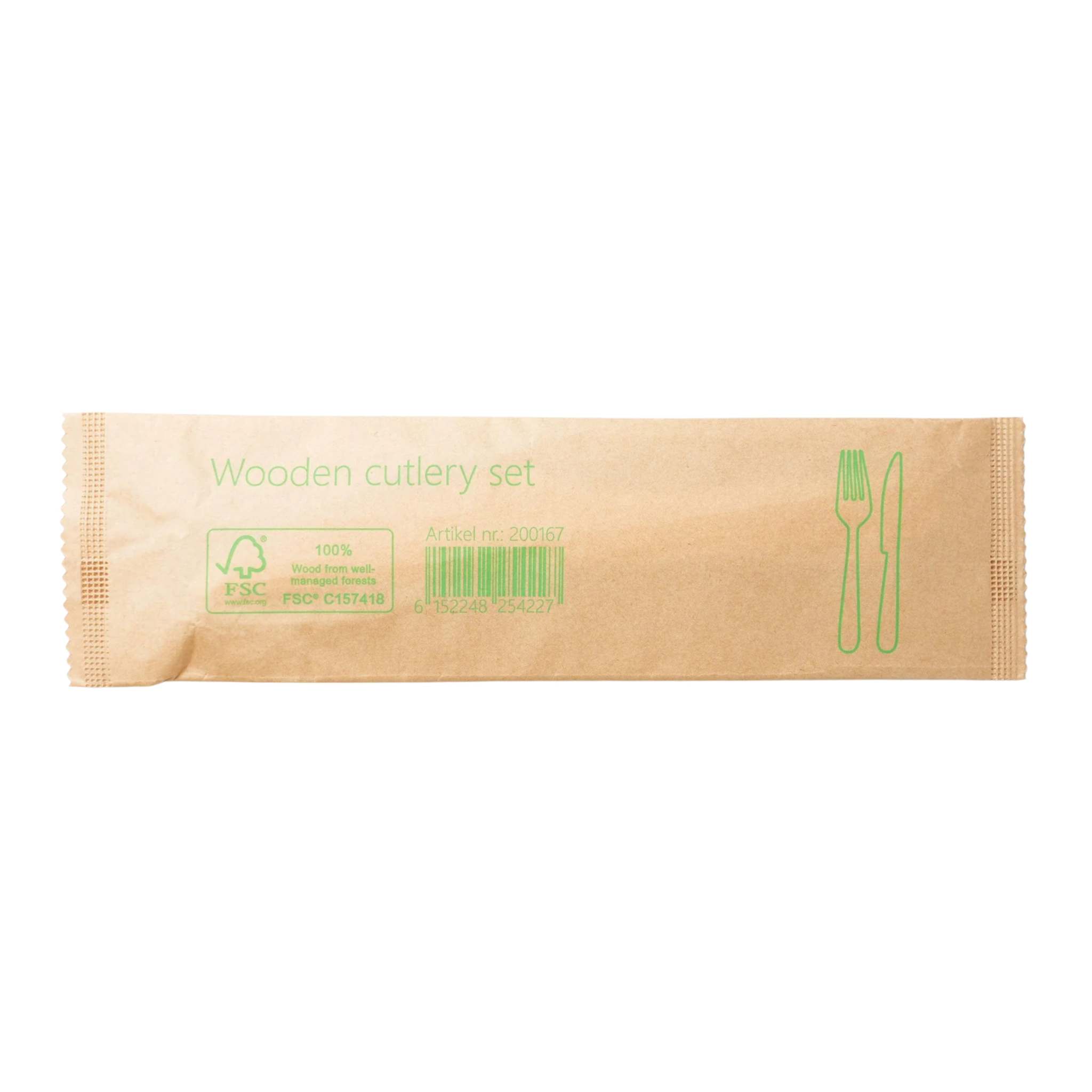 500x Houten bestekset 2/1 mes + vork 100% FSC biologisch