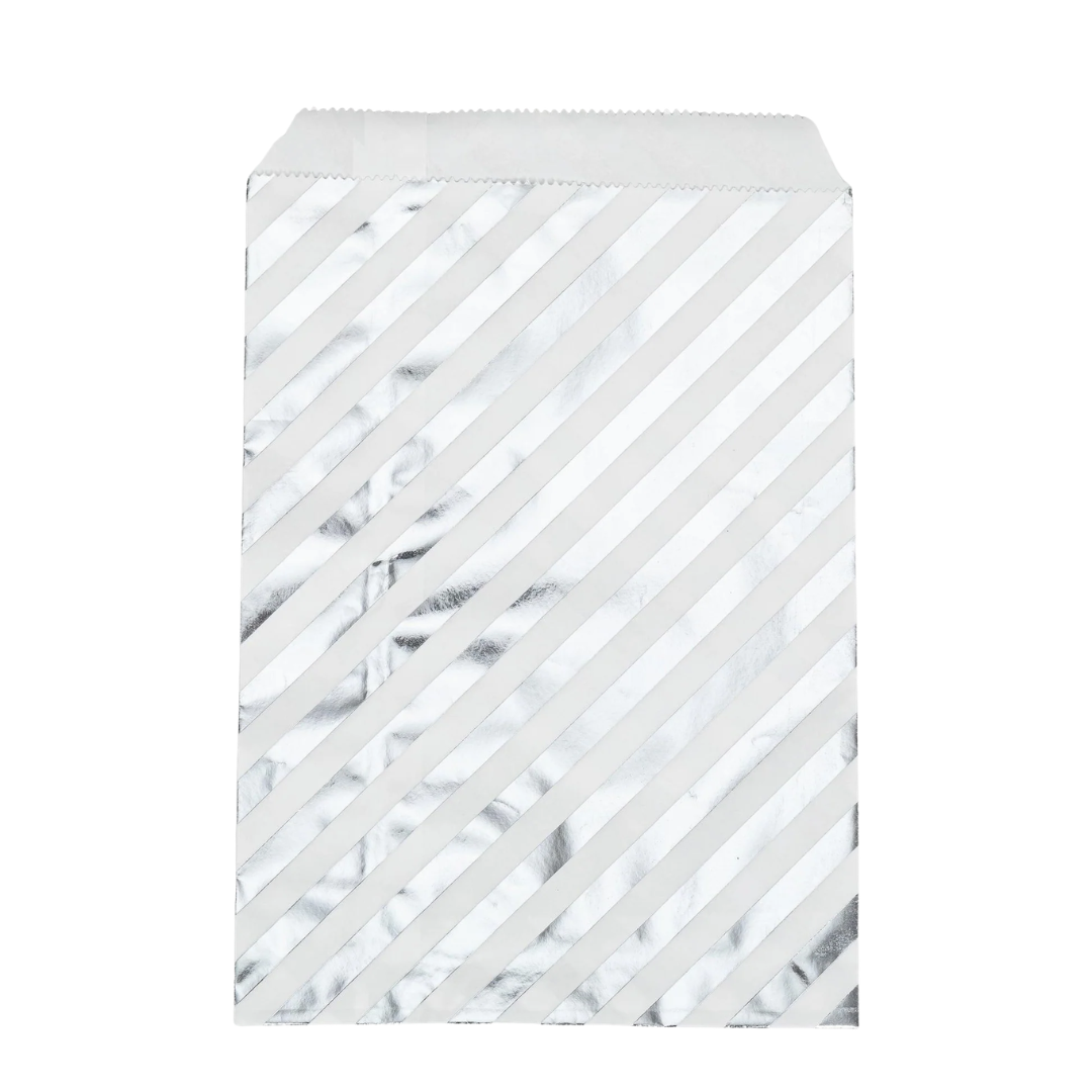 50 stuks gestreepte zilveren cadeaupapier zakjes 13x18 cm voor geschenkverpakking