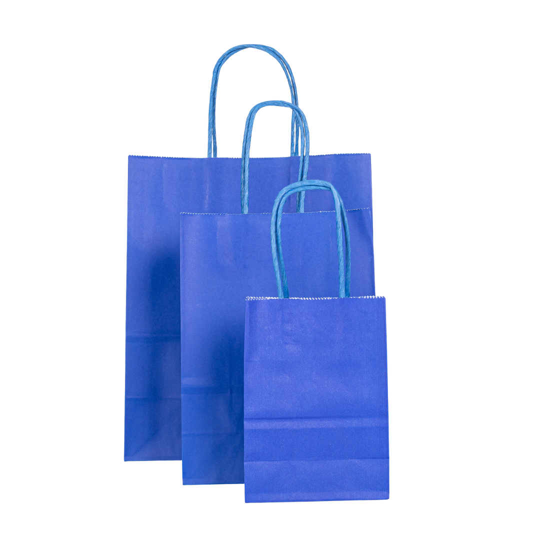 12x Papieren tas gedraaid handvat - 11cm x 15cm x 6cm - Royal Blue