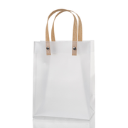 Set of 12 transparent frosted plastic bags with paper handles, 20x15x10cm, ideal for gift packaging