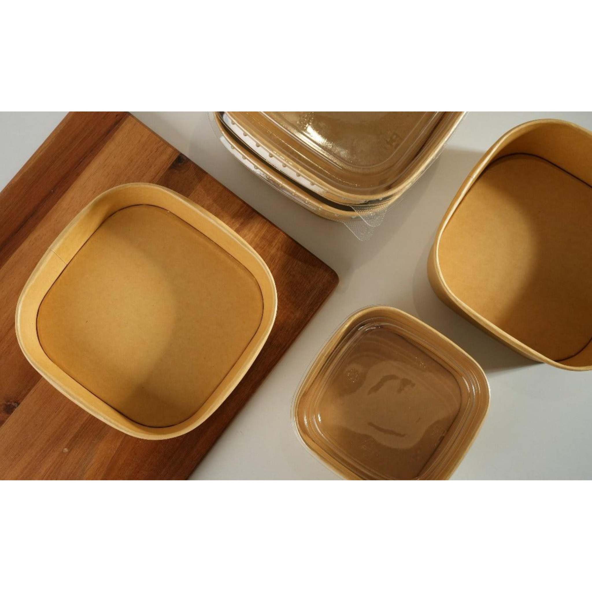 300x Vierkante maaltijdbak karton 1450ml  50 oz  170 x 170 x 75 mm Kraft FSC en BIO