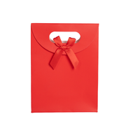 Set van 12 luxe rode kraft papieren draagtassen met uitgesneden handvat en lint strikje, 31.5cm x 23cm x 11cm