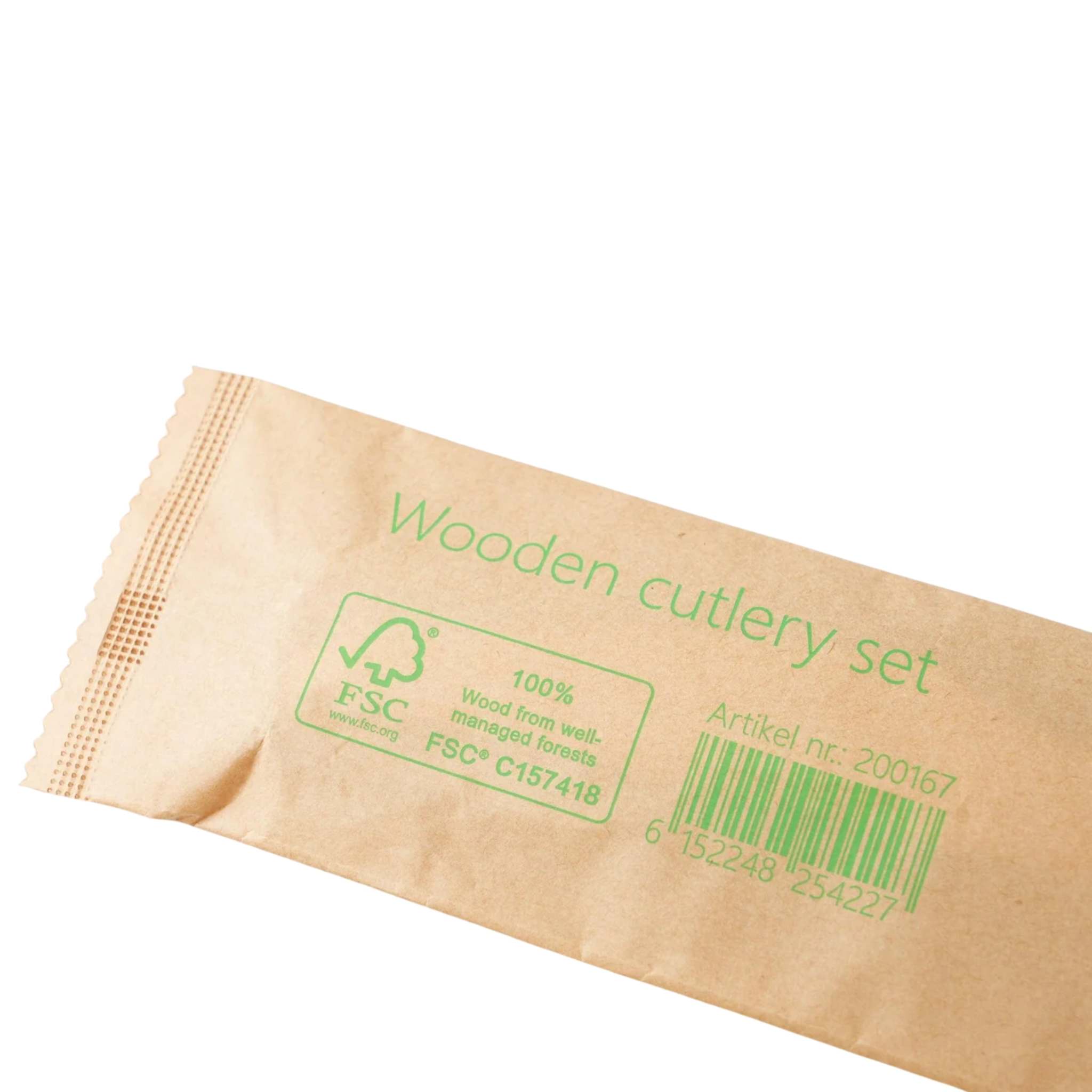 500x Houten bestekset 2/1 mes + vork 100% FSC biologisch