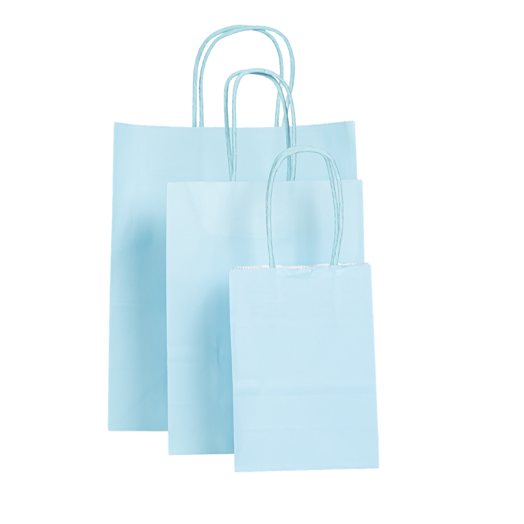 12x Papieren tas gedraaid handvat - 11cm x 15cm x 6cm - Licht Blauw