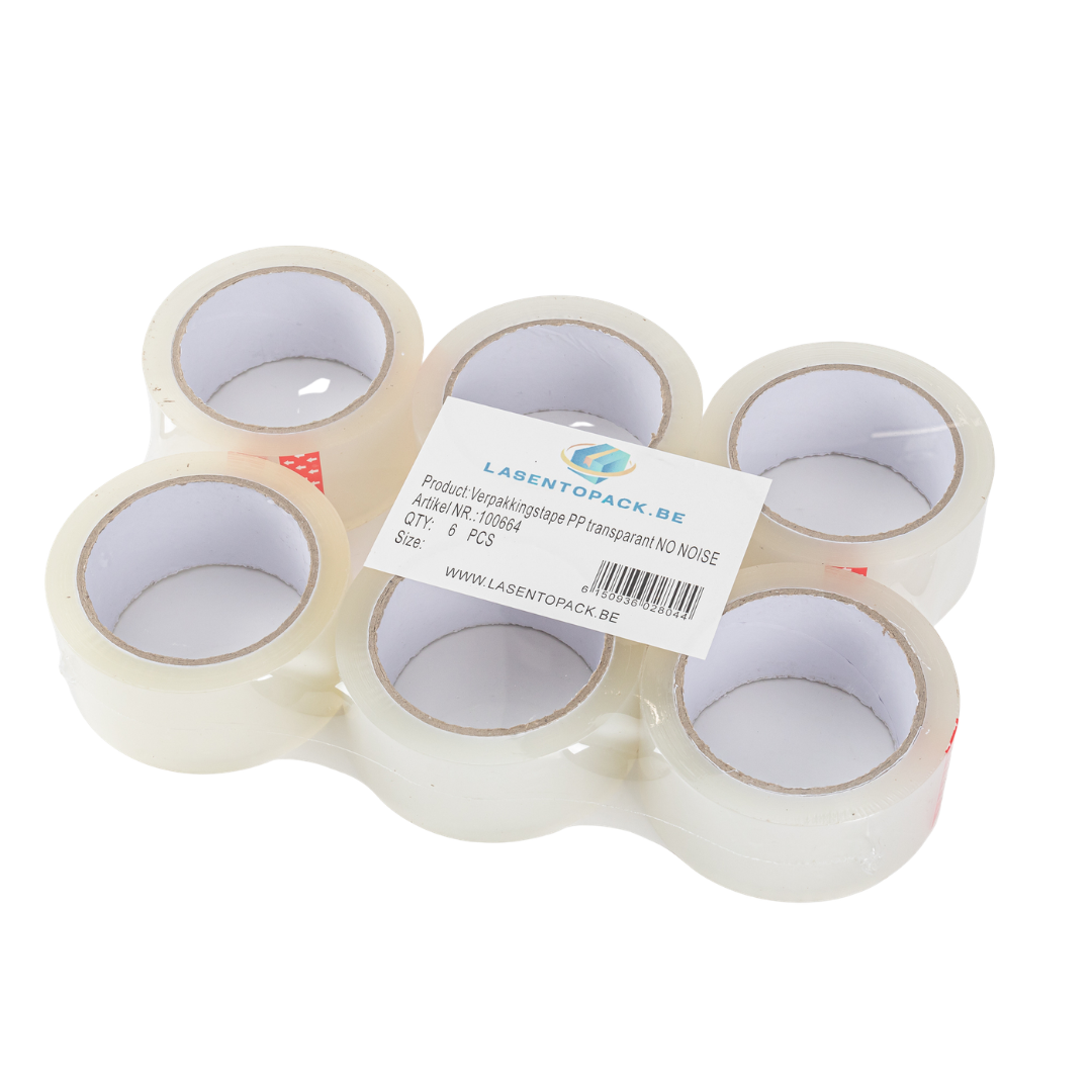 6x No Noise Verpakkingstape - PP Plakband - 48mm x 60m 