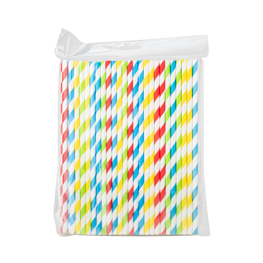 100x BIO Papieren rietjes 6mm x 197mm Streepjes Model