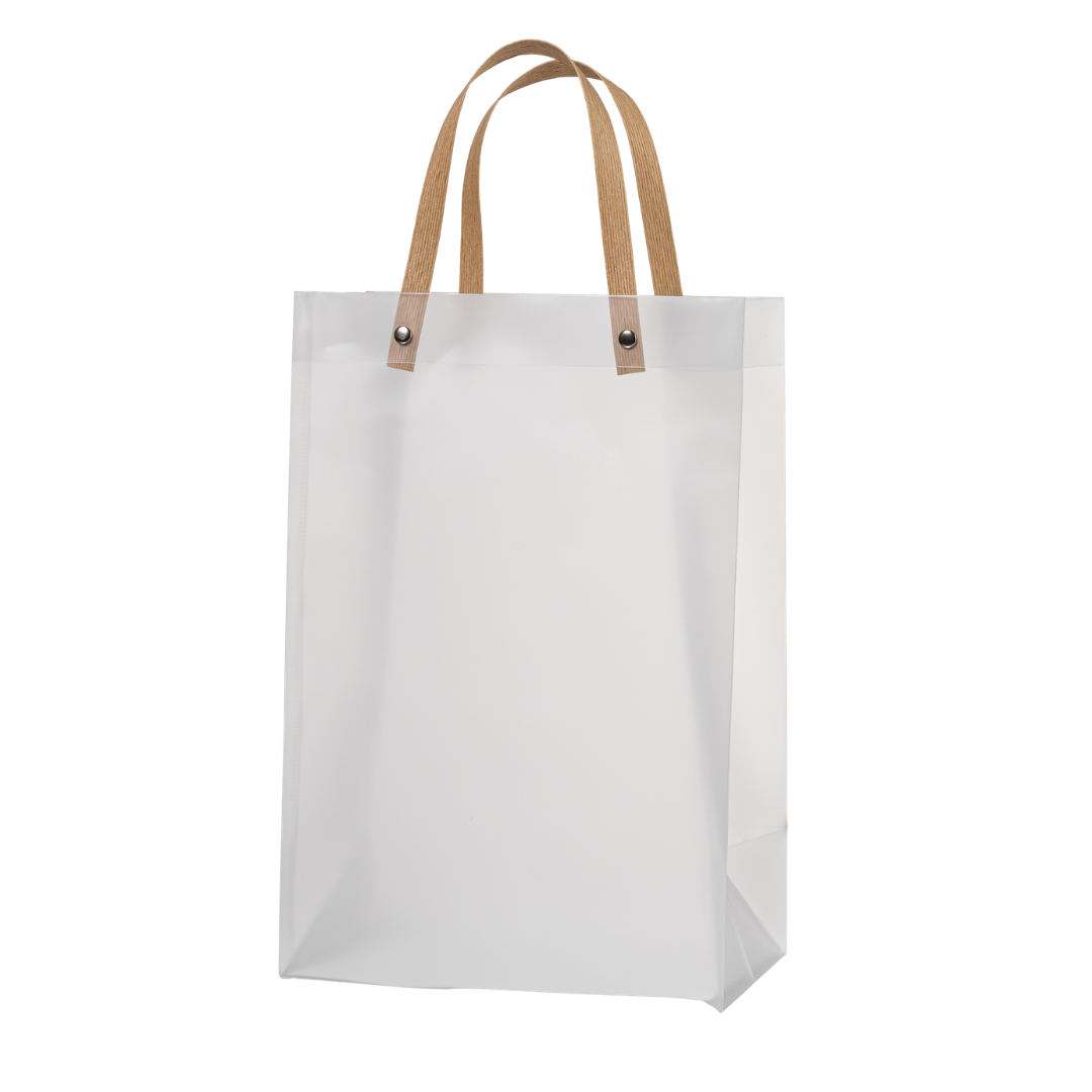 12x Transparante Frosted Plastic Tas met Handvat  20cm x 30cm x 12cm