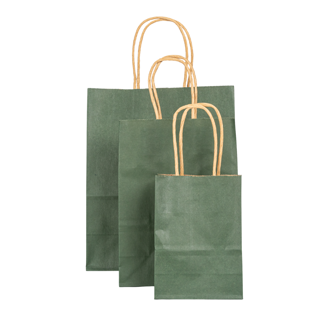 12x Papieren tas gedraaid handvat - 11cm x 15cm x 6cm - Olive Green