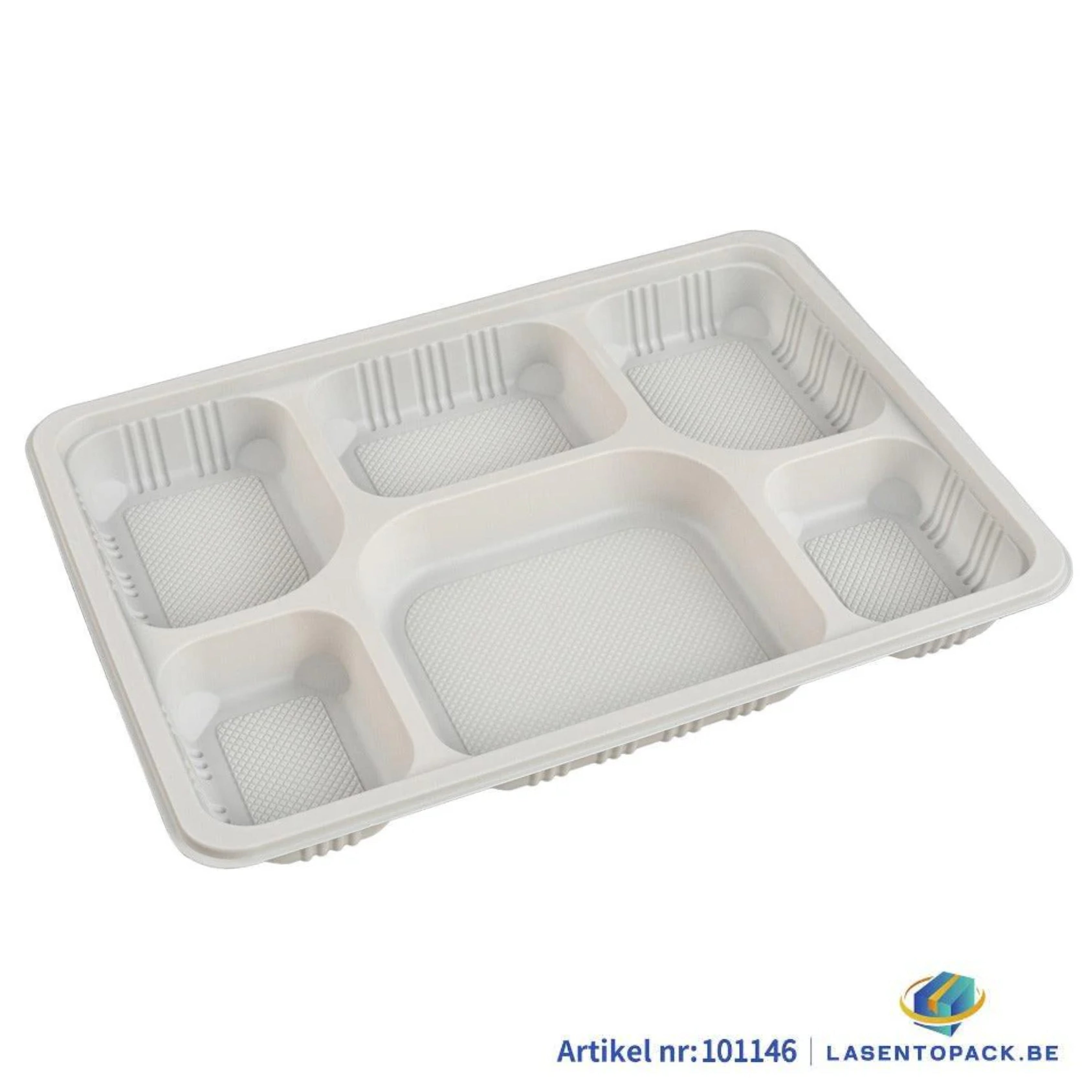 25x Herbruikbaar 6-Vaks Dienblad/Bord  Gemaakt van PP & Maïs  30 x 22,5 x 3,2 cm