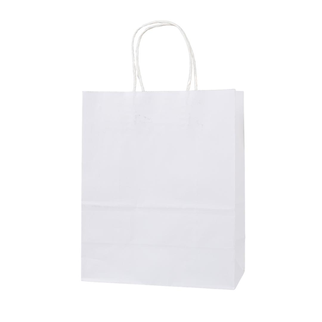 Witte papieren tas met gedraaid handvat, 12x15x6 cm, stevig en duurzaam kraftpapier