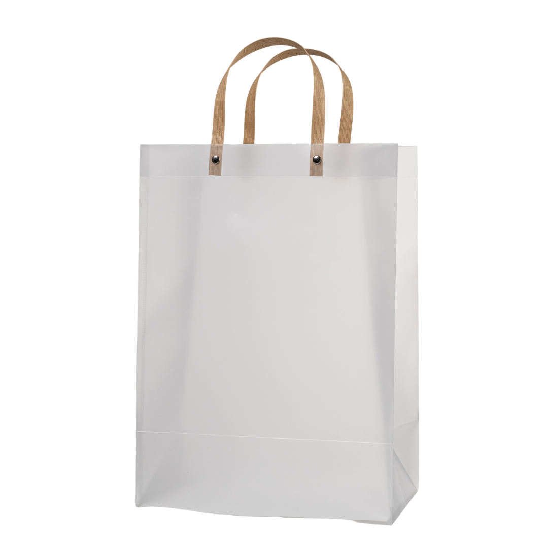 12x Transparante Frosted Plastic Tas met Handvat  25cm x 35cm x 15cm