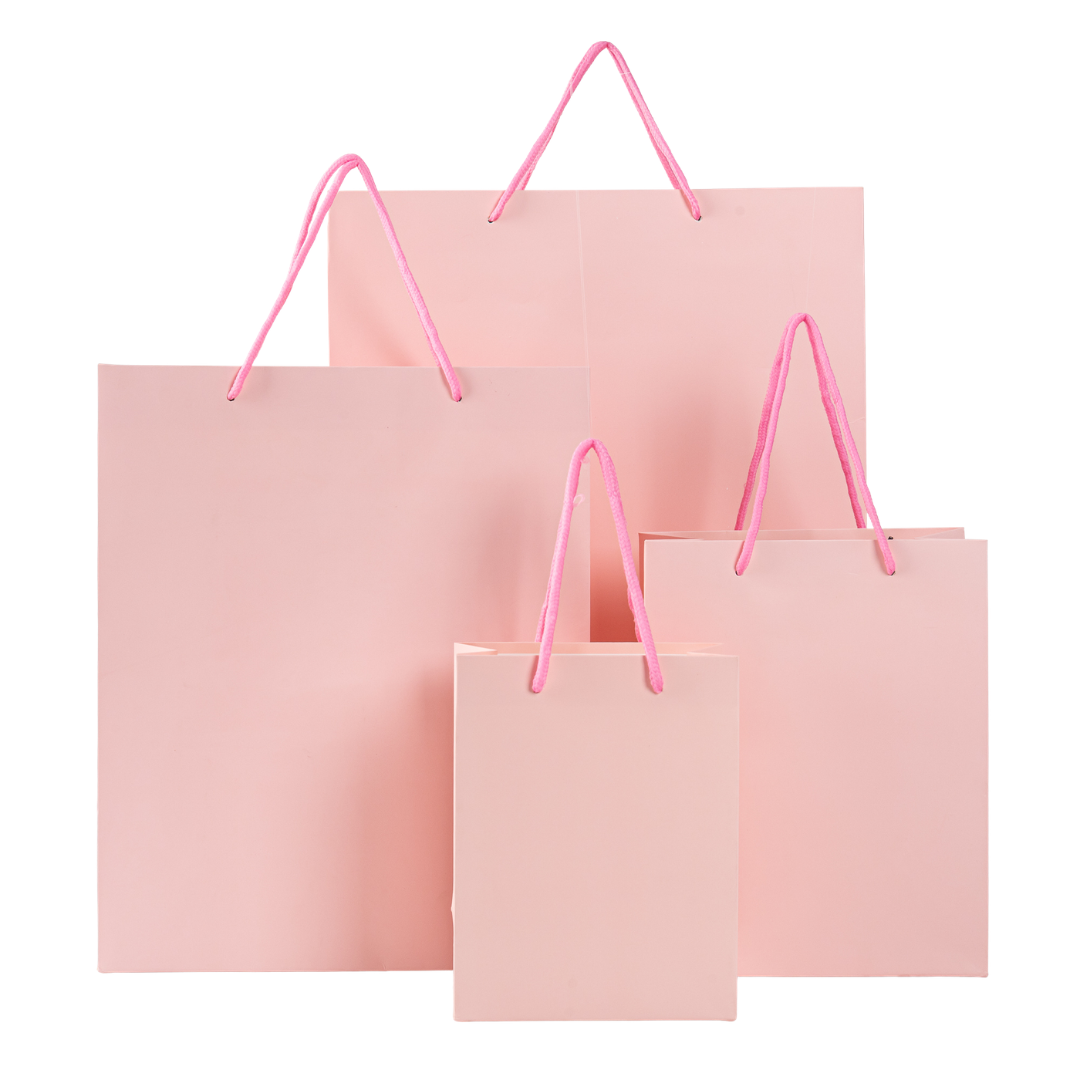 12x Papieren koordtas - 26cm x 32cm x 12cm - Pink