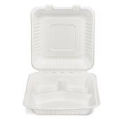 200x Menubox 3-vaks Groot 1300 ML suikerriet BIO Bagasse (Menu box 9 inch sugarcane) 231mm X 231mm X 79mm