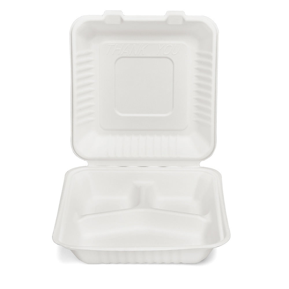 100x Menubox 3-vaks Groot 1300 ML suikerriet BIO  (Menu box 9 inch sugarcane) 231mm X 231mm X 79mm