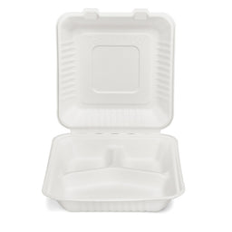 200x Menubox 3-vaks Groot 1300 ML suikerriet BIO  (Menu box 9 inch sugarcane) 231mm X 231mm X 79mm