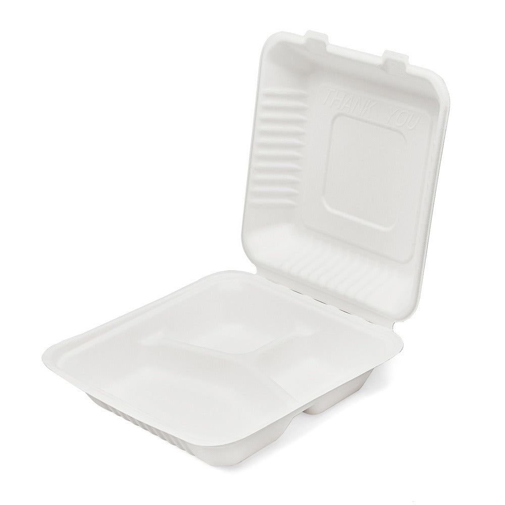 100x Menubox 3-vaks Groot 1300 ML suikerriet BIO  (Menu box 9 inch sugarcane) 231mm X 231mm X 79mm