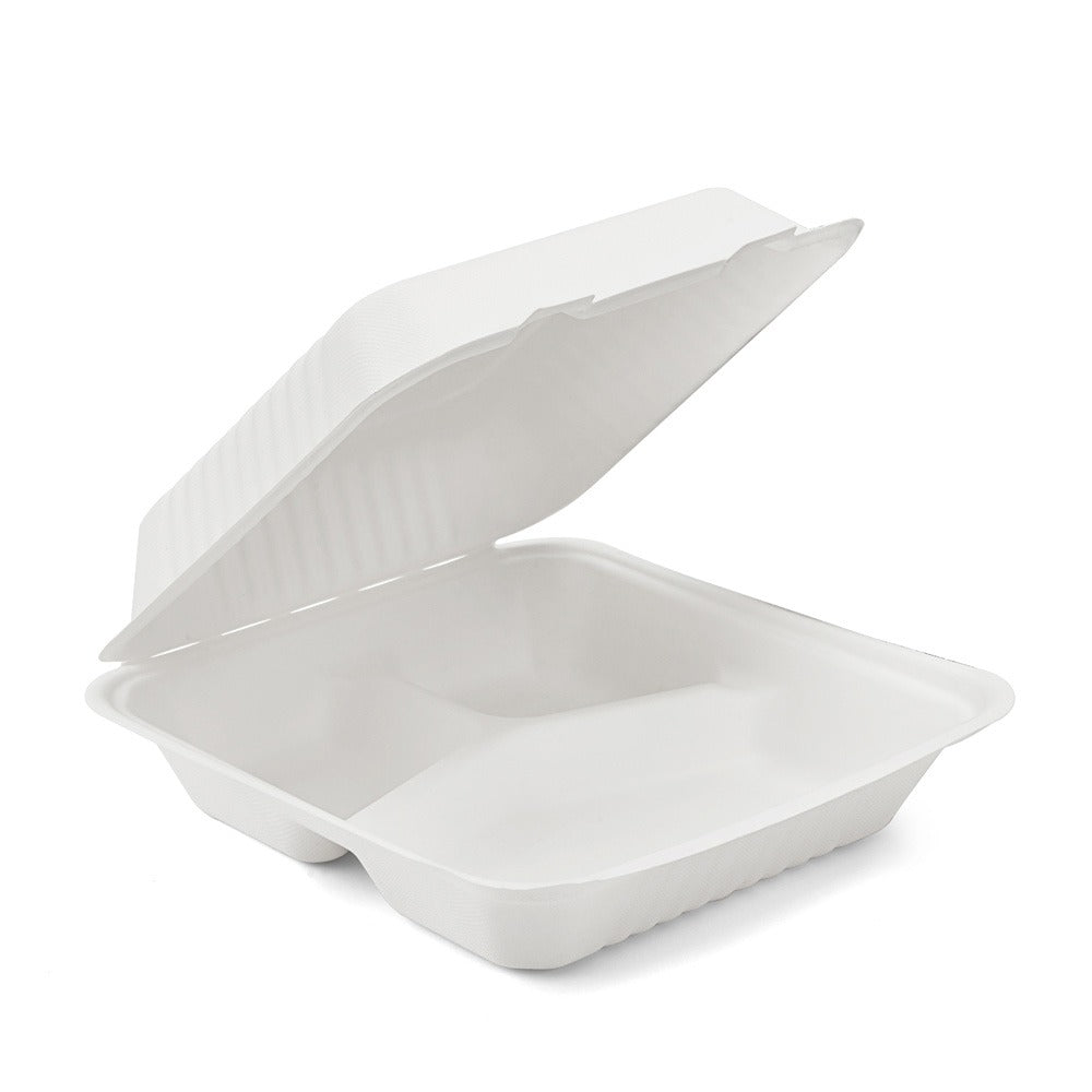 100x Menubox 3-vaks Groot 1300 ML suikerriet BIO  (Menu box 9 inch sugarcane) 231mm X 231mm X 79mm