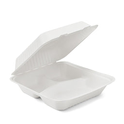 100x Menubox 3-vaks Groot 1300 ML suikerriet BIO  (Menu box 9 inch sugarcane) 231mm X 231mm X 79mm