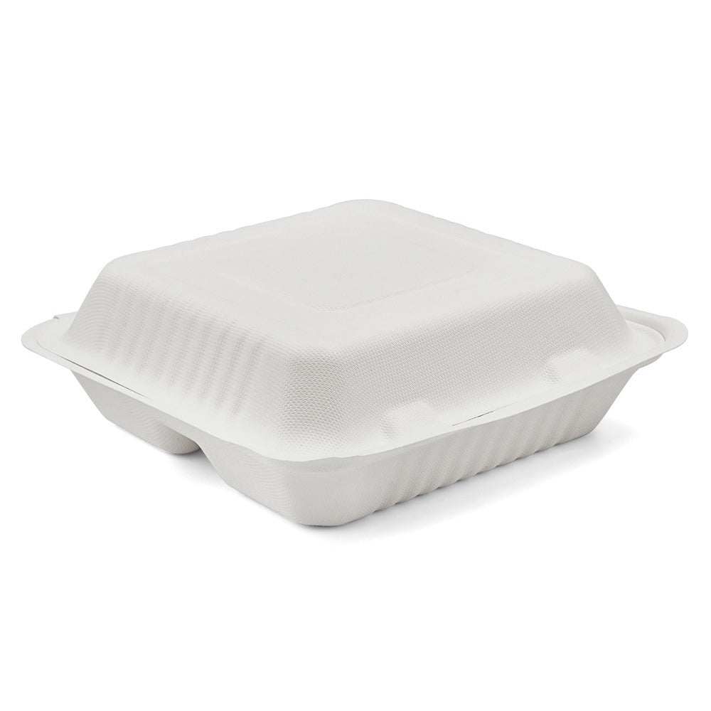 100x Menubox 3-vaks Groot 1300 ML suikerriet BIO  (Menu box 9 inch sugarcane) 231mm X 231mm X 79mm