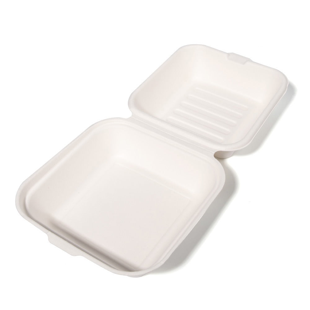 100x Hamburgerbakje Groot suikerriet BIO Plasticvrij  (Hamburger box 6 inch) 152mm x 152mm x 76 mm