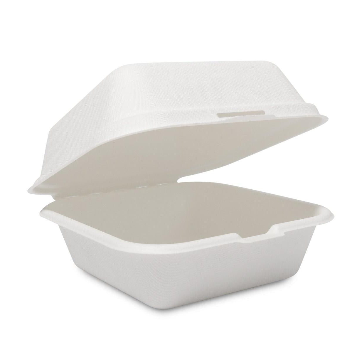 100x Hamburgerbakje Groot suikerriet BIO Plasticvrij  (Hamburger box 6 inch) 152mm x 152mm x 76 mm Bagasse