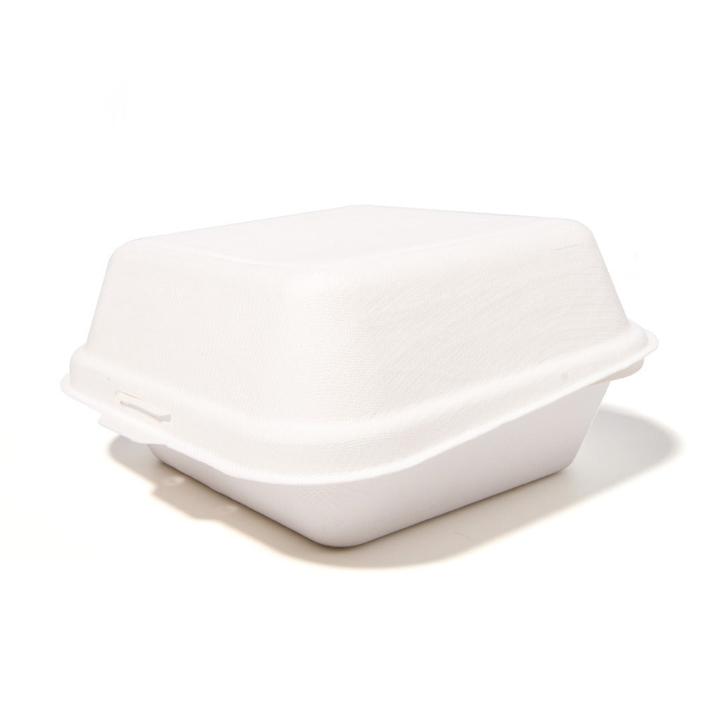 100x Hamburgerbakje Groot suikerriet BIO Plasticvrij  (Hamburger box 6 inch) 152mm x 152mm x 76 mm