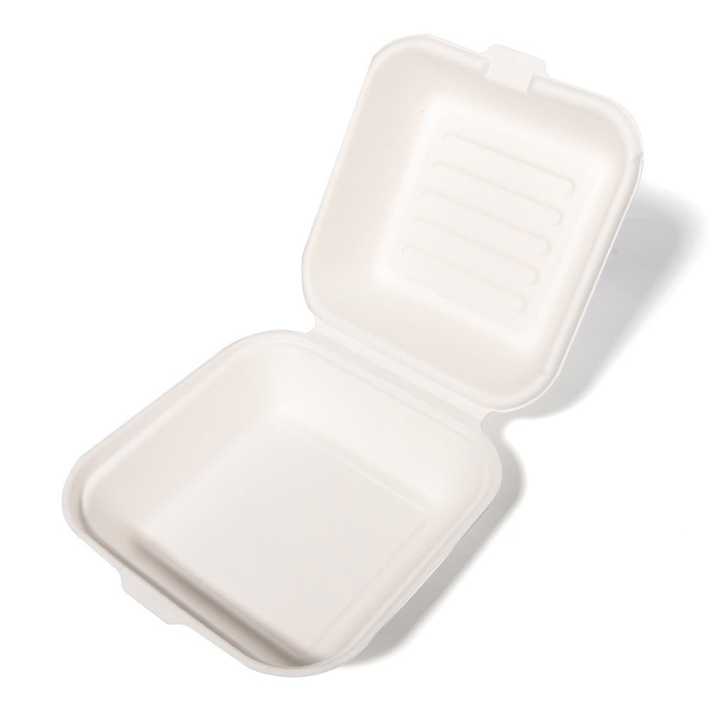 100x Hamburgerbakje Groot suikerriet BIO Plasticvrij  (Hamburger box 6 inch) 152mm x 152mm x 76 mm