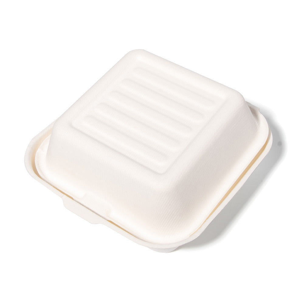 100x Hamburgerbakje Groot suikerriet BIO Plasticvrij  (Hamburger box 6 inch) 152mm x 152mm x 76 mm