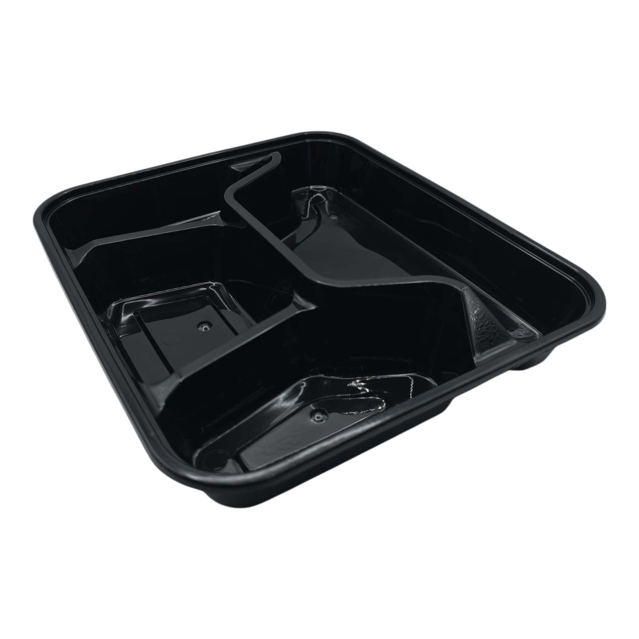 150x Meal container PP 1100ml (37 OZ) 4 compartments black including lid