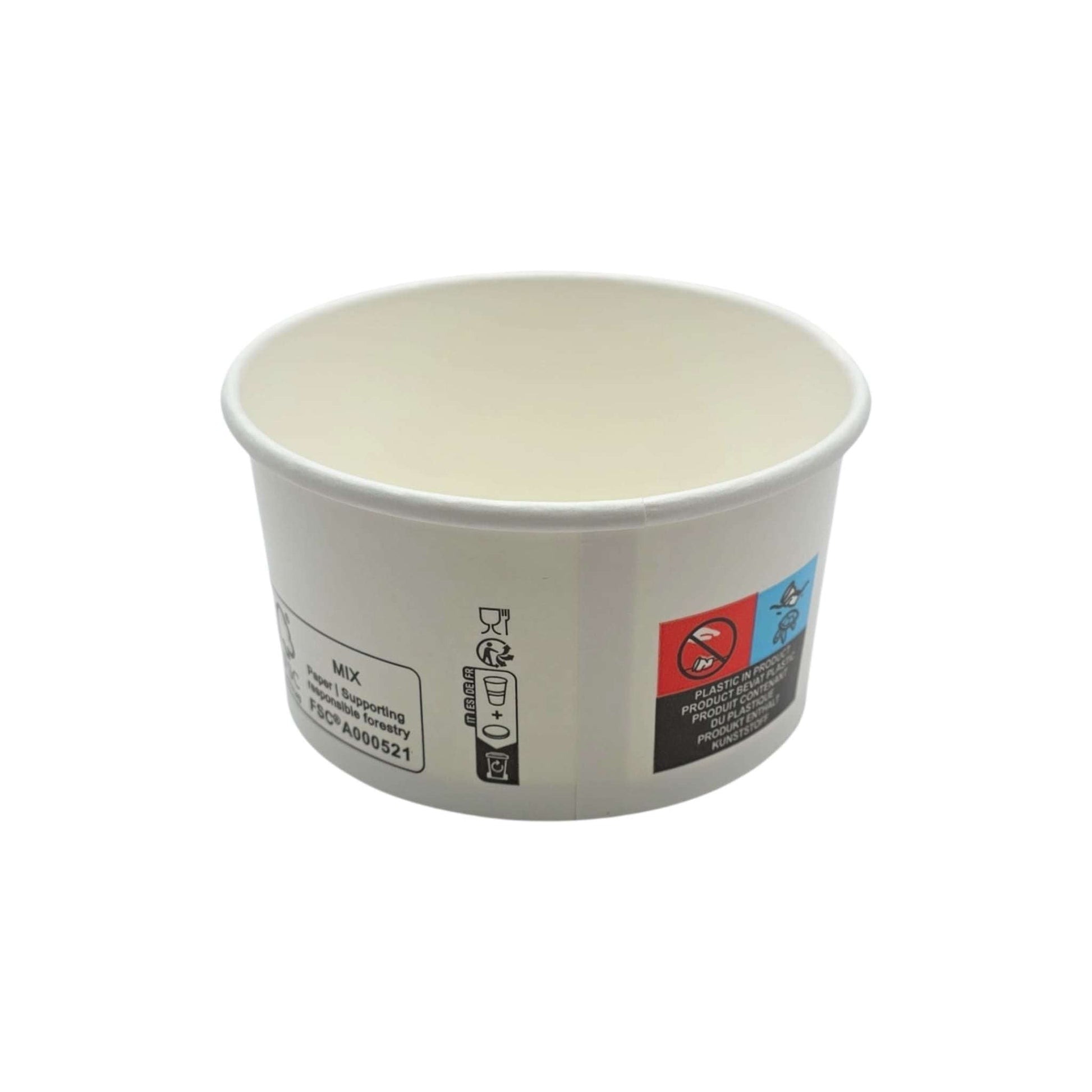Stack of 1000 white kraft IJsbeker 240ml ice cream cups with Ø95mm diameter in protective sleeves