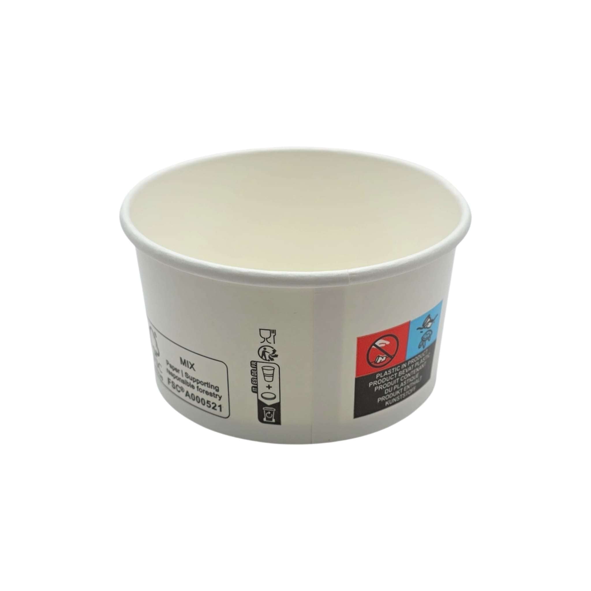 Stack of 1000 white kraft IJsbeker 240ml ice cream cups with Ø95mm diameter in protective sleeves
