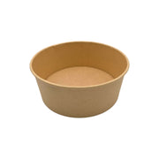Kraft 1100 ml salade poke bowl container with PE coating, brown, Ø165 mm, leak-proof for hot and cold meals