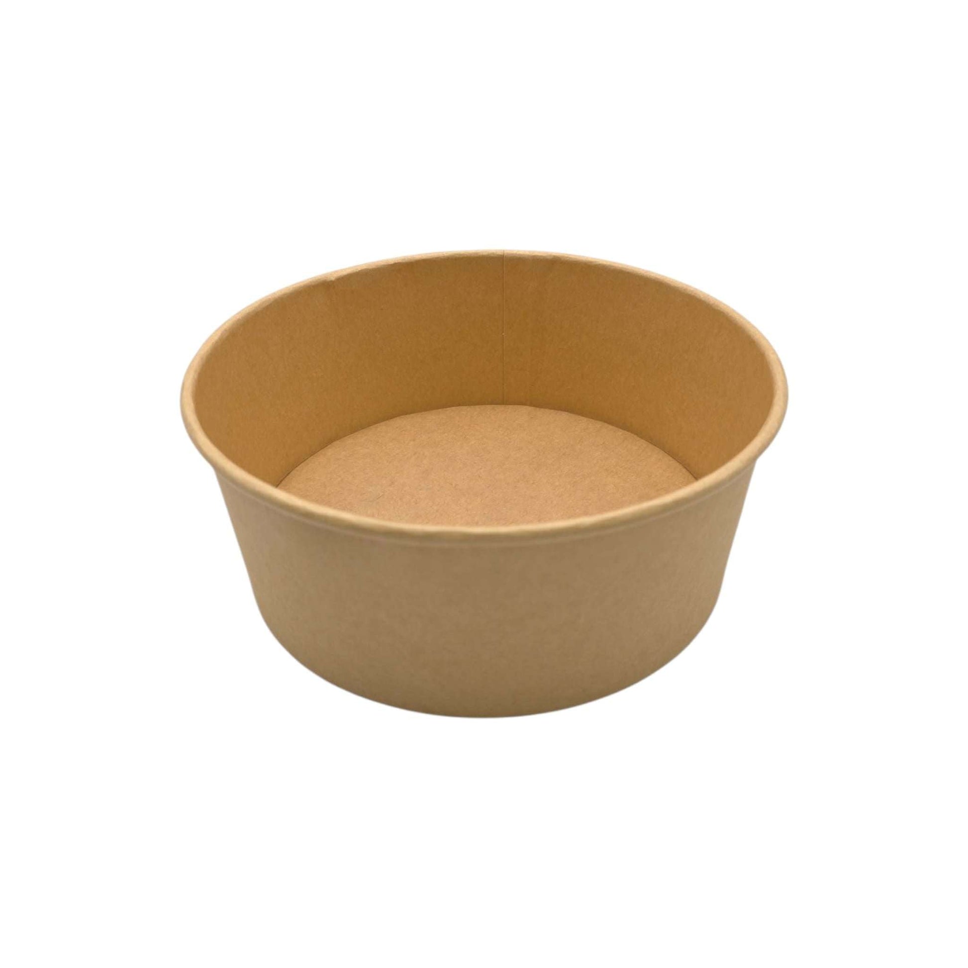Kraft 1100 ml salade poke bowl container with PE coating, brown, Ø165 mm, leak-proof for hot and cold meals