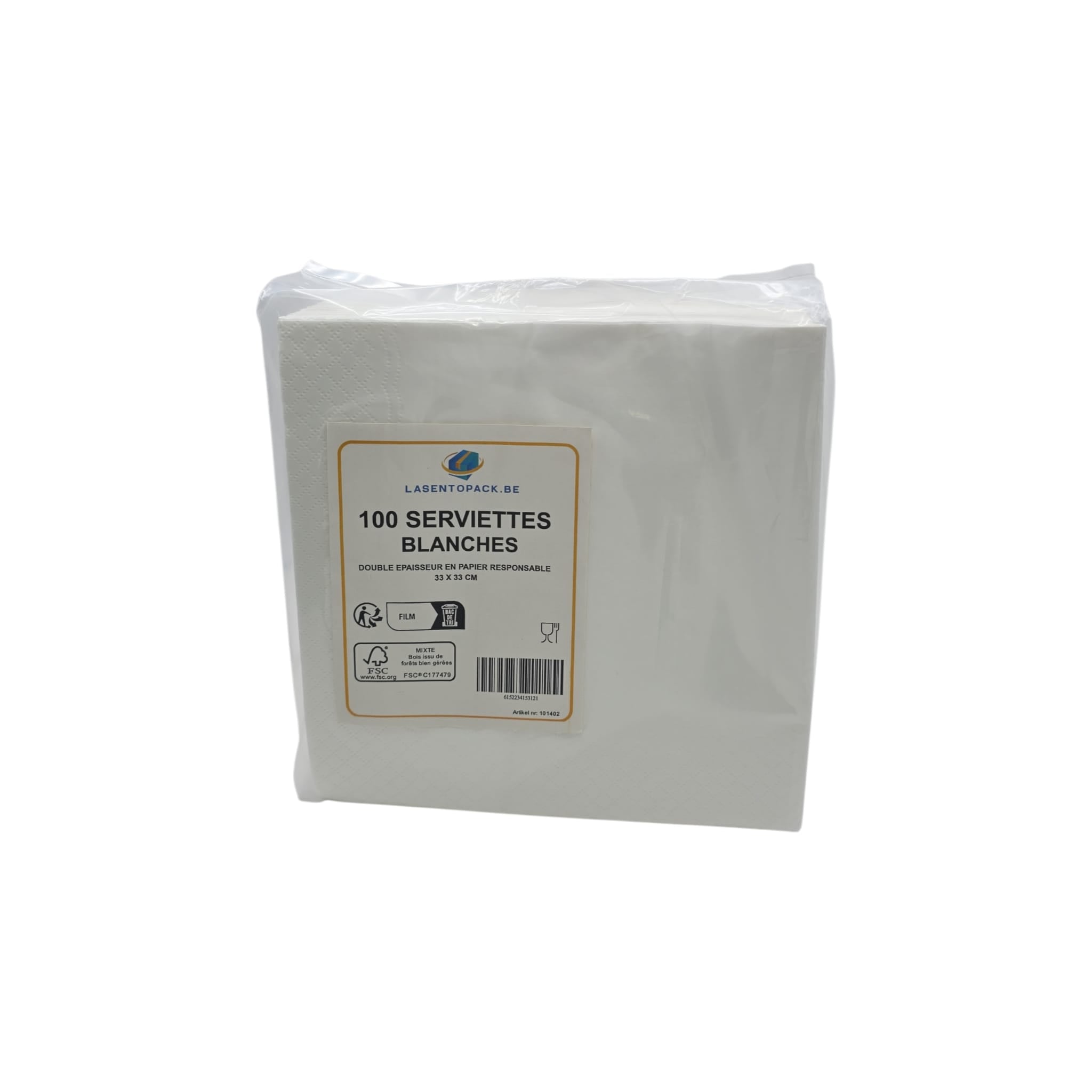 2000x Servet 2 laags 1/4 vouw 33x33cm papier wit BIO