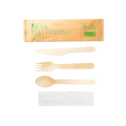 500x Houten bestekset 4/1 mes + vork + lepel + servet (FSC 100%)