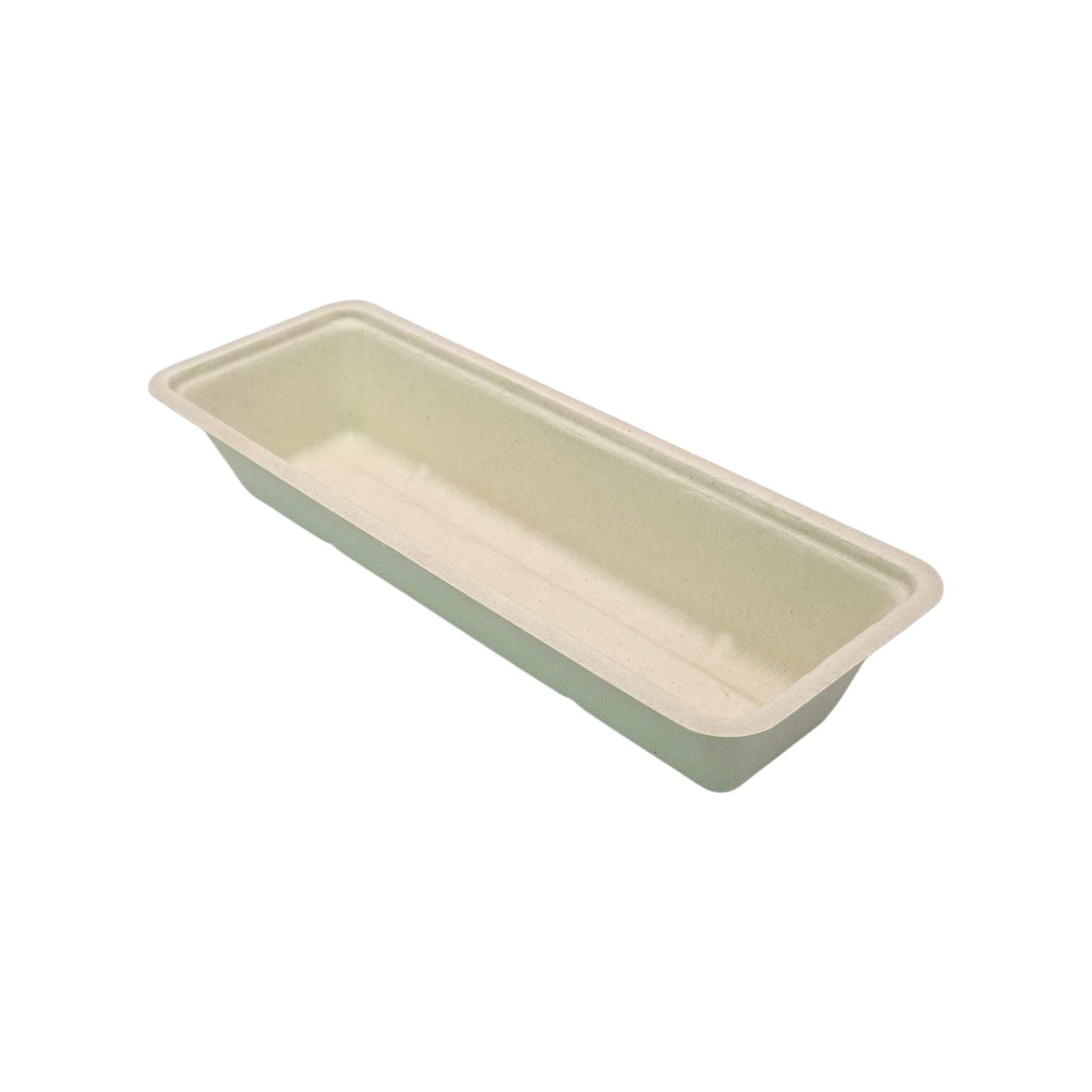 500 biodegradable bio frikandelbakjes A16 made from natural sugarcane fiber, plastic-free snack trays for frikandel and fries.