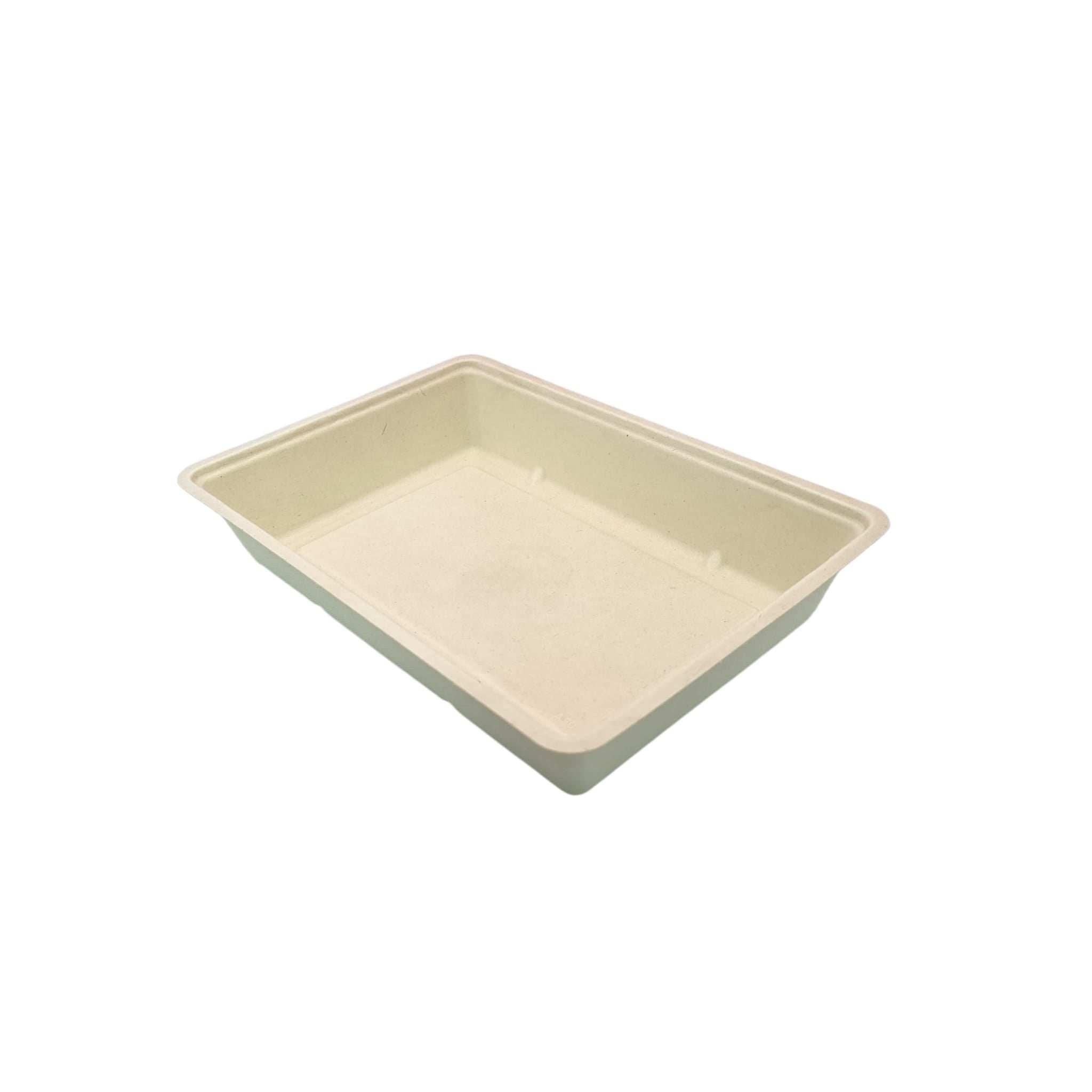 Stack of 500 plastic-free bio frietbakjes made from sustainable suikerriet bagasse, size 203x140x36 mm