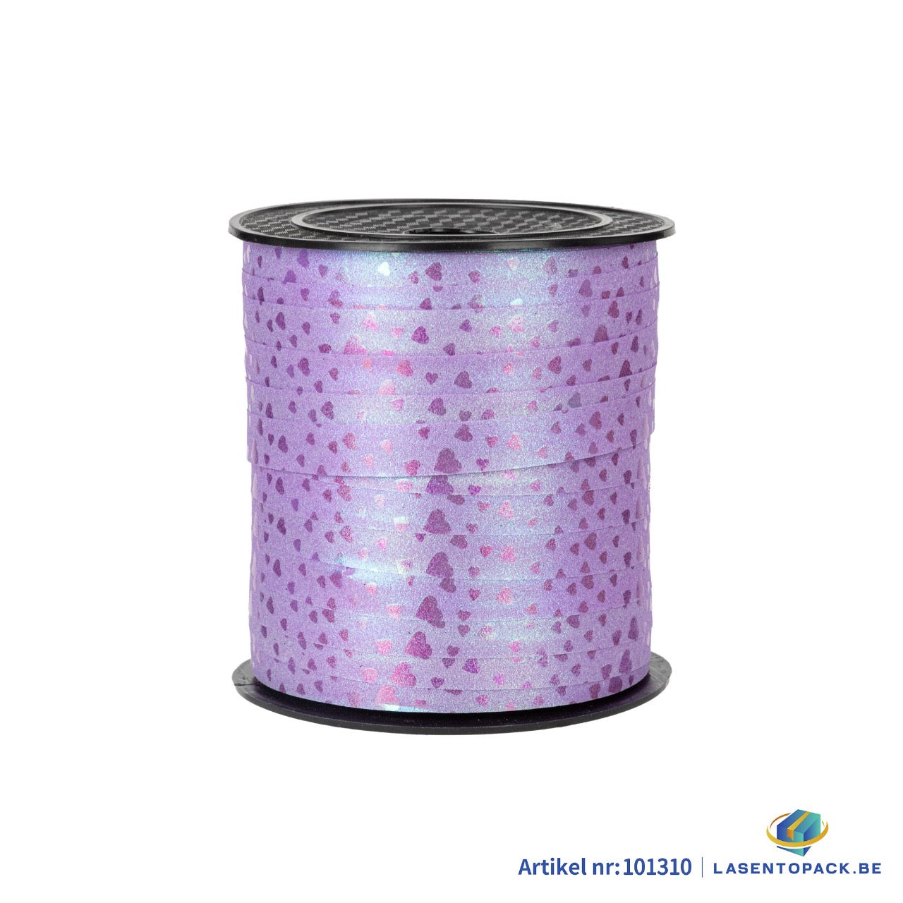 Krullint 10 mm x 100 meter Paars met Hart print