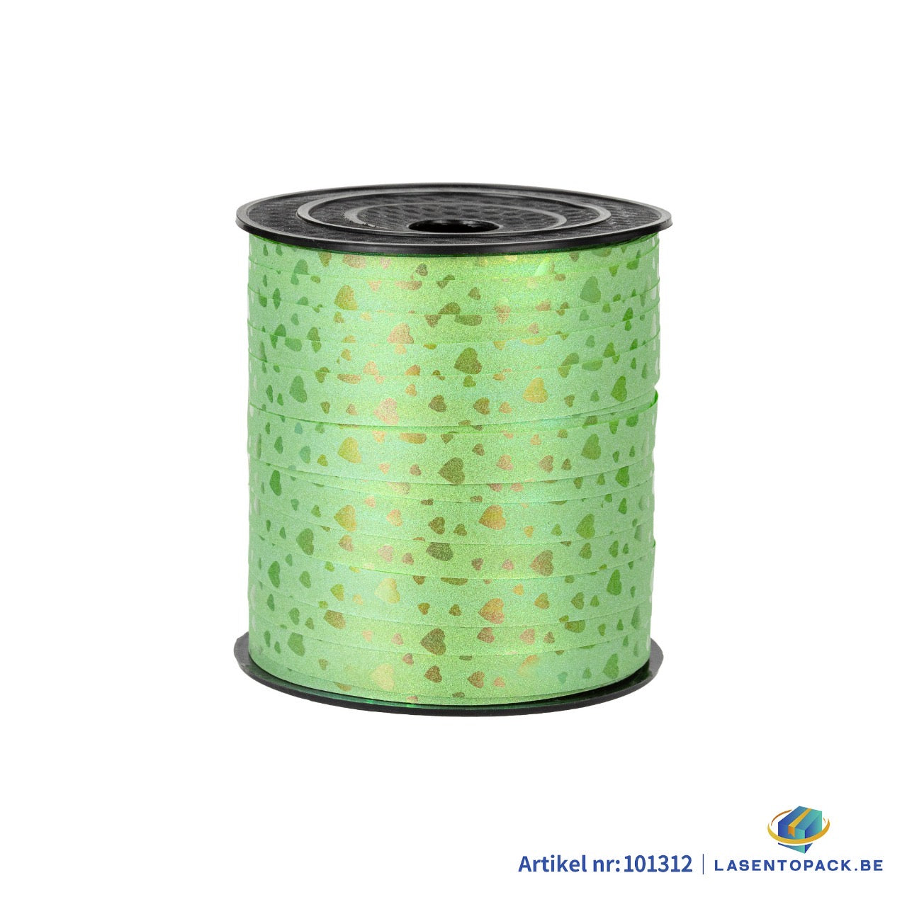 Krullint 10 mm x 100 meter Groen met Hart print