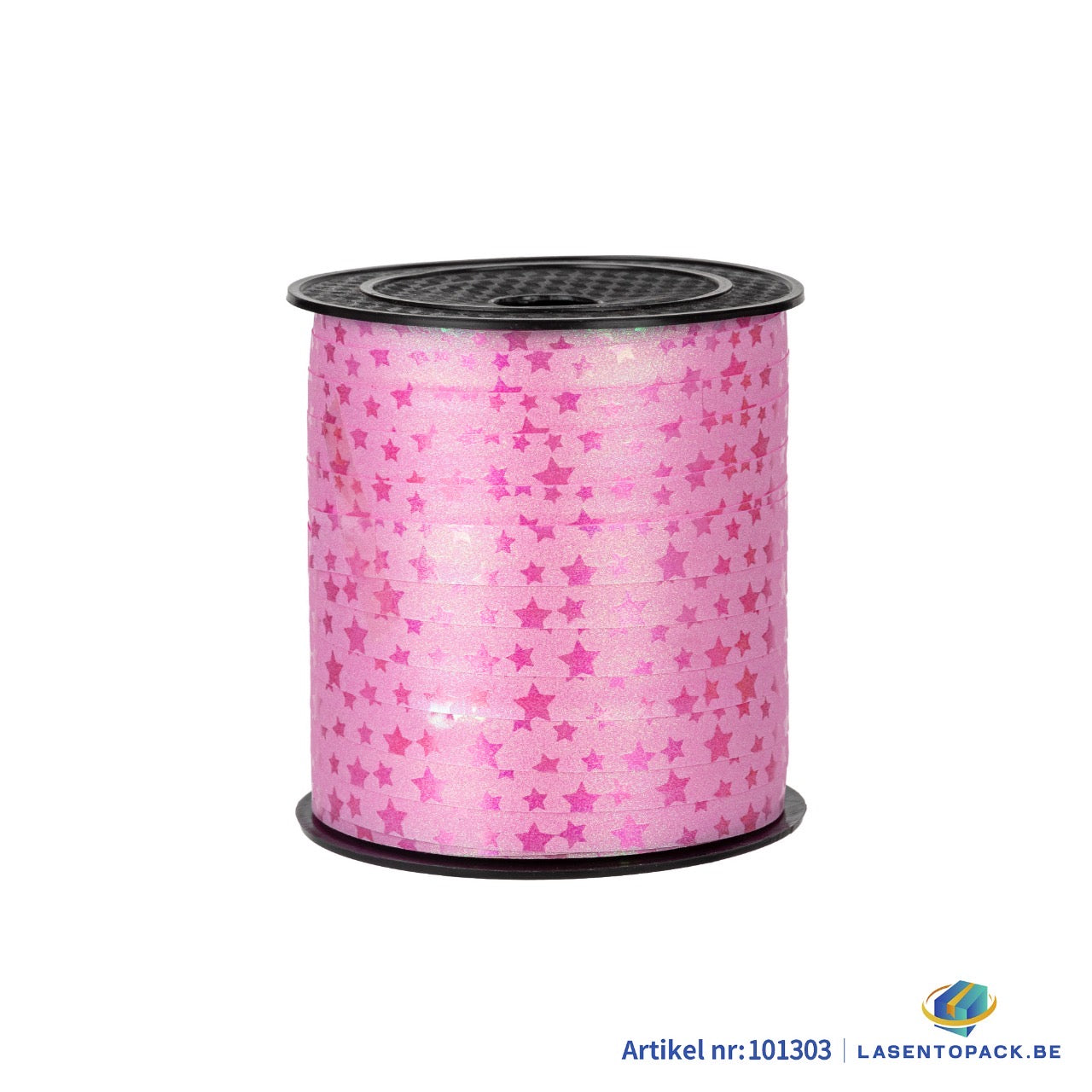 Krullint 10 mm x 100 meter Baby Roze met Ster print